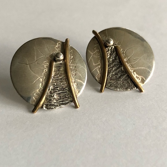 Vintage Modernist Sterling Earrings BRUTALIST - Picture 2 of 5